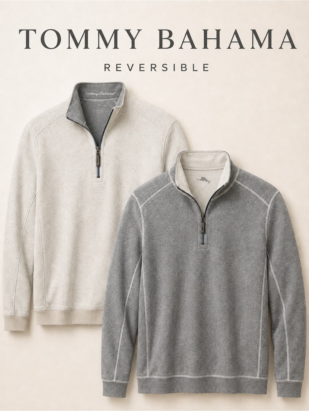 Tommy Bahama Flip Side Pro Reversible 1/4 Zip Pullover Sweatshirt Gray Mens Larg